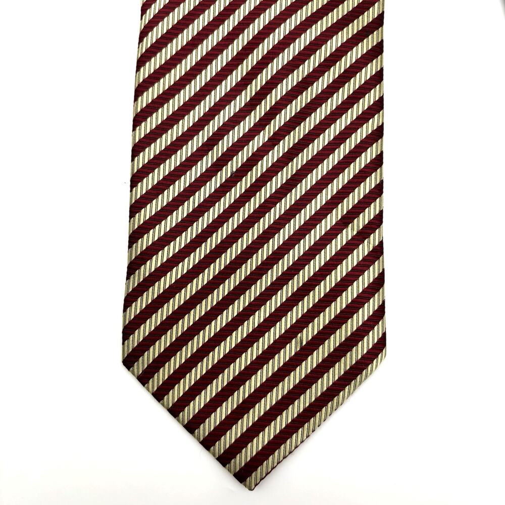 Vintage BOSS Hugo Boss 100% Silk Red Champagne Striped Necktie Mad in Italy 61"